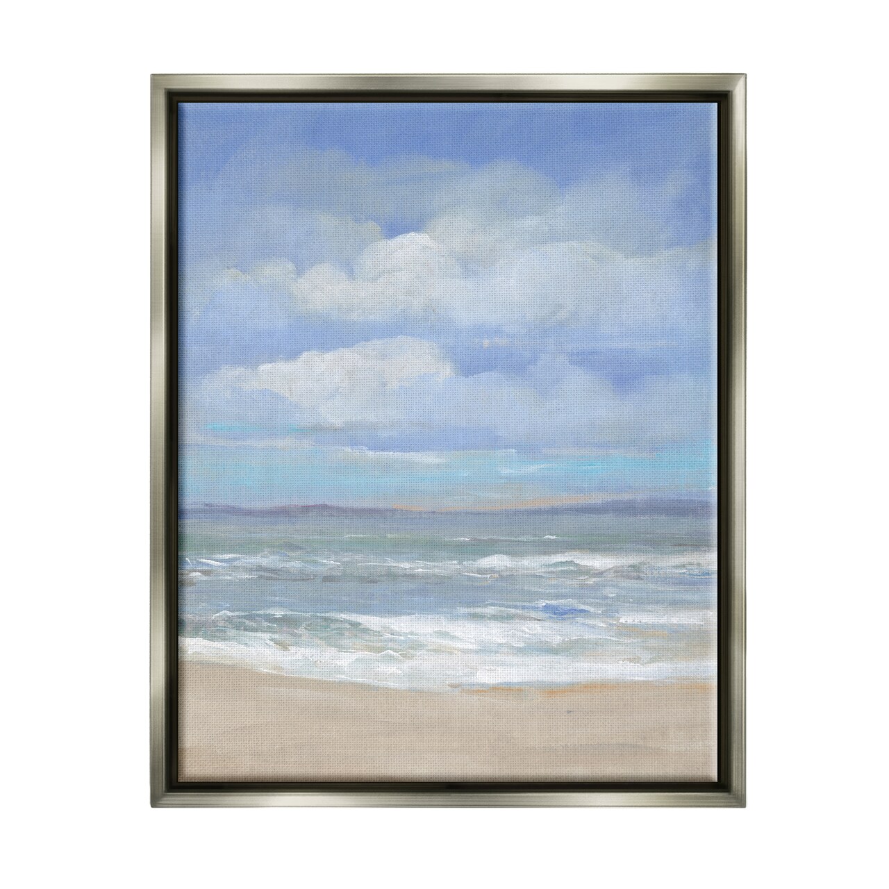 Stupell Industries Cloudy Ocean Bay Shoreline Black Framed Floater Canvas Wall Art